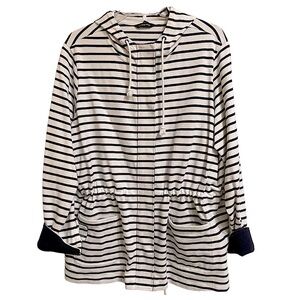 Lane's End Stripe Hooded Jacket Horizontal Striped Navy & Ivory Utility Size 1X